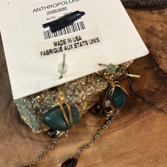 Anthropologie Green Stone Dangling Earrings Made in USA - Picture 3 of 4